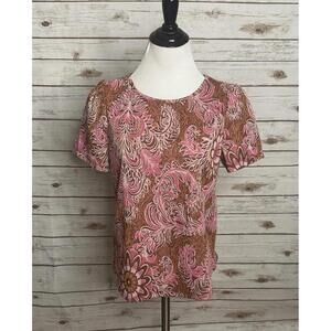 by Anthropologie metallic floral brocade short sleeve top Size Small